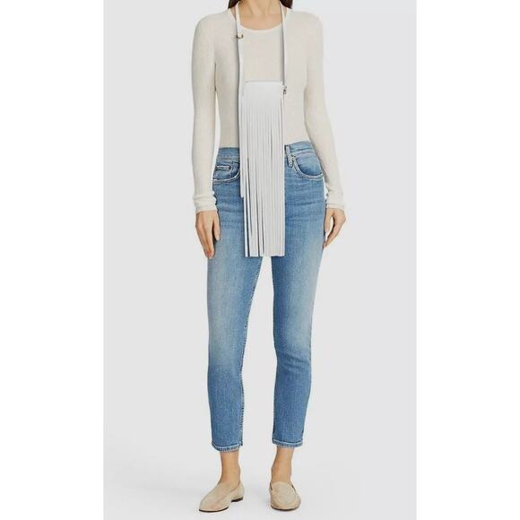 REE PROJECTS Do Fringe Leather Neck Pouch White Leather Crossbody Sling Bag - Picture 3 of 11